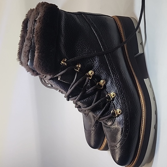 Valentina Leather Winter Boots Faux Fur Lined Lug Sole - Picture 2 of 11